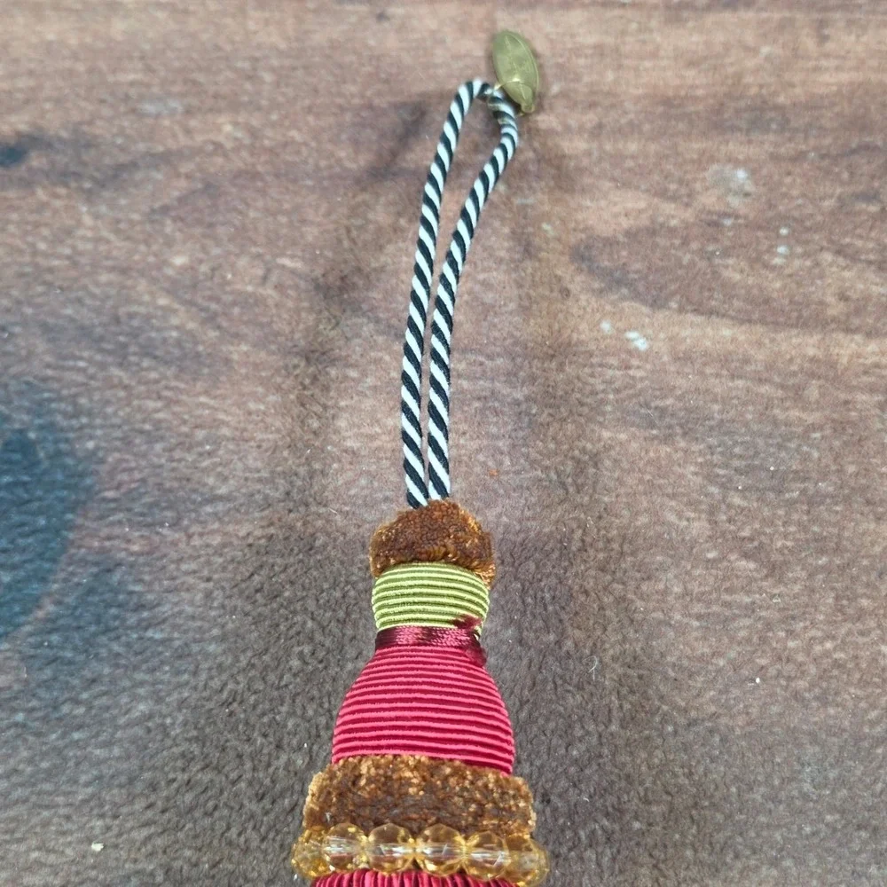 MacKenzie-Childs Tassel Ornament Red Gold Good Whimsical Beaded Fringe Decor